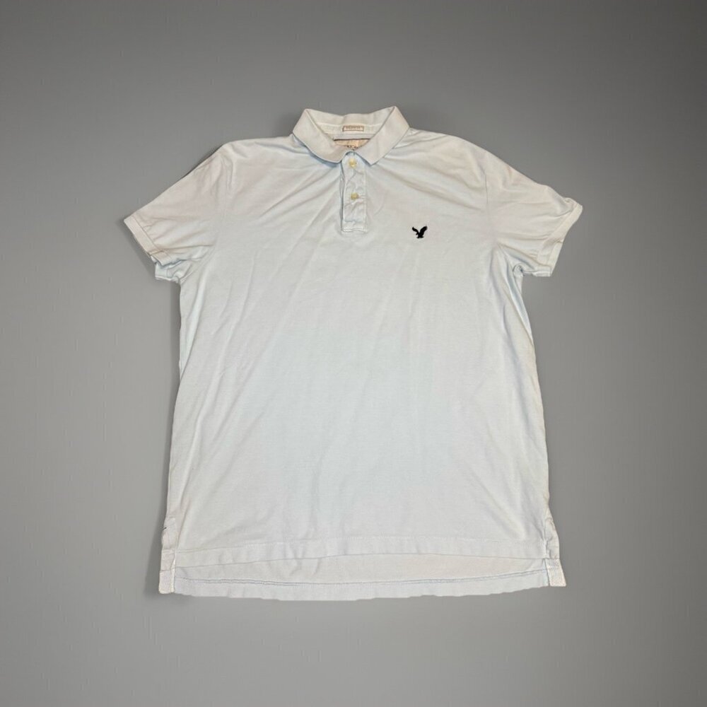 AMERICAN EAGLE Light Blue Polo Shirt Logo Athletic Fit Cotton Short Sleeve XL